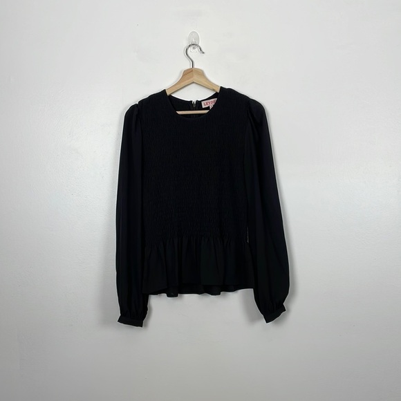 Leyden top women size M long sleeve textured jewel neck peplum elastic bodice - Picture 1 of 8